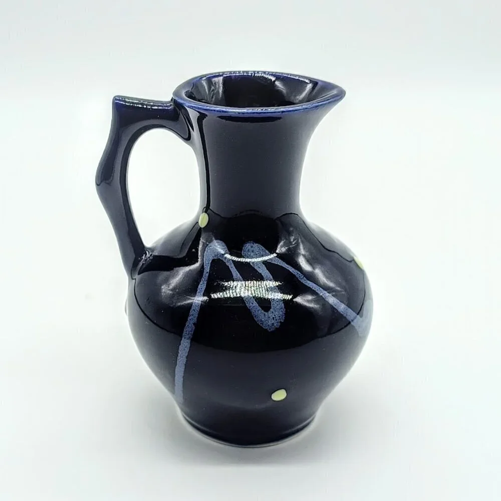 Vintage Handmade Cobalt Blue Small Ceramic Pitcher